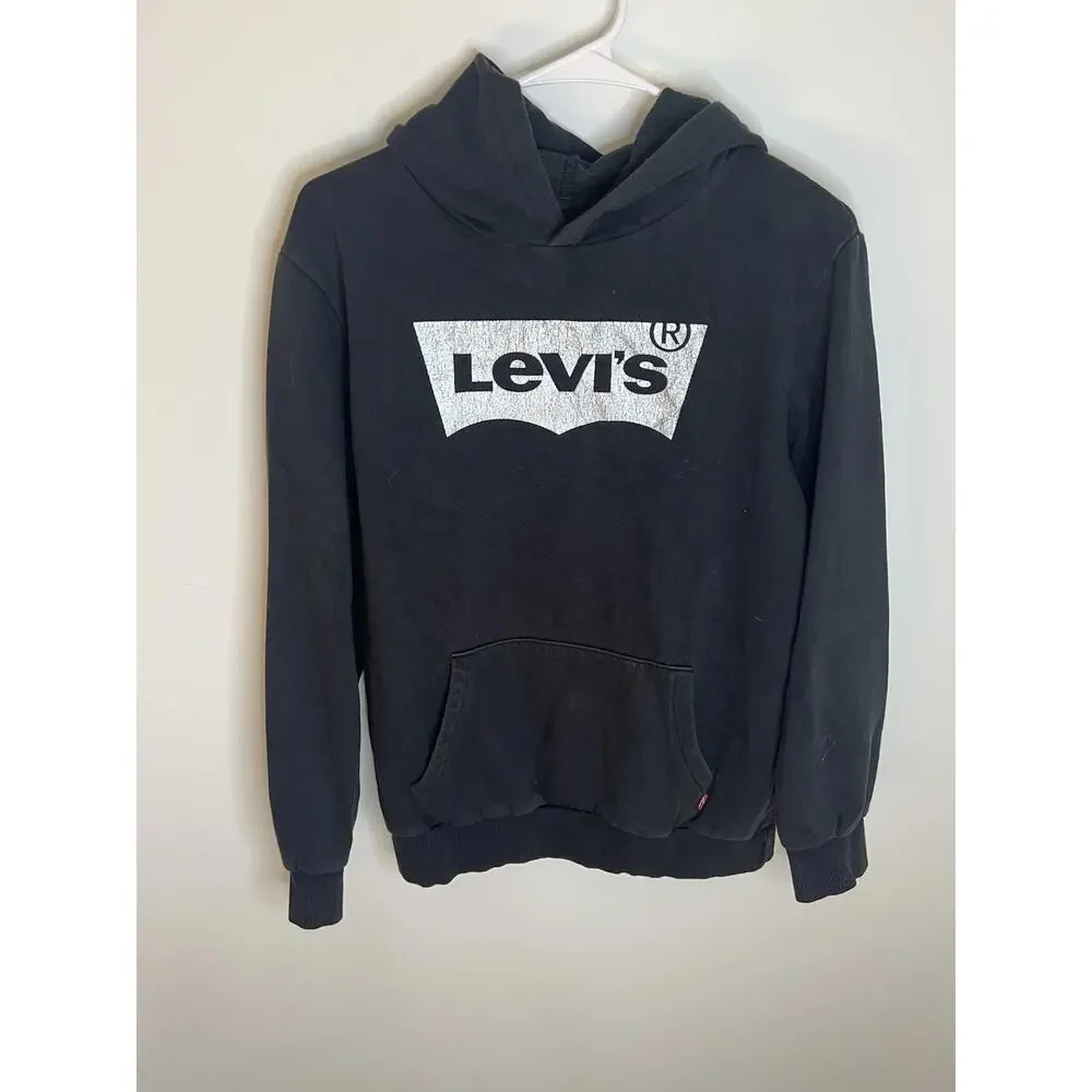 Levi's Boys XL 13-15yrs Black Silver Logo Pullover Hoodie Single Pocket Casual - Picture 1 of 6